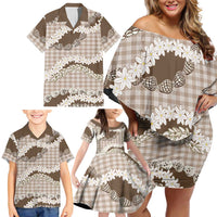Brown Hawaii Tiare and Shell Lei Family Matching Off Shoulder Short Dress and Hawaiian Shirt Hawaiian Palaka Luxury Vibes - Polynesian Pride