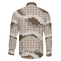 Brown Hawaii Tiare and Shell Lei Family Matching Off Shoulder Short Dress and Hawaiian Shirt Hawaiian Palaka Luxury Vibes - Polynesian Pride