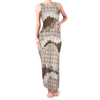 Brown Hawaii Tiare and Shell Lei Family Matching Tank Maxi Dress and Hawaiian Shirt Hawaiian Palaka Luxury Vibes - Polynesian Pride