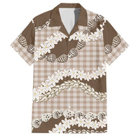 Brown Hawaii Tiare and Shell Lei Hawaiian Shirt Hawaiian Palaka Luxury Vibes - Polynesian Pride