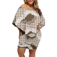 Brown Hawaii Tiare and Shell Lei Off Shoulder Short Dress Hawaiian Palaka Luxury Vibes LT14 Women Brown - Polynesian Pride