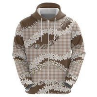 Brown Hawaii Tiare and Shell Lei Zip Hoodie Hawaiian Palaka Luxury Vibes - Polynesian Pride