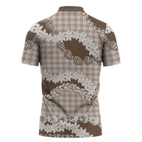 Brown Hawaii Tiare and Shell Lei Zipper Polo Shirt Hawaiian Palaka Luxury Vibes - Polynesian Pride