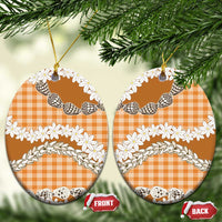 Orange Hawaii Tiare and Shell Lei Ceramic Ornament Hawaiian Palaka Luxury Vibes LT14 Oval Orange - Polynesian Pride
