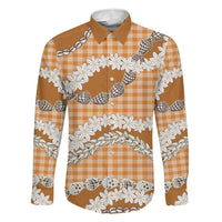 Orange Hawaii Tiare and Shell Lei Family Matching Off The Shoulder Long Sleeve Dress and Hawaiian Shirt Hawaiian Palaka Luxury Vibes - Polynesian Pride