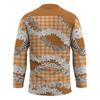 Orange Hawaii Tiare and Shell Lei Hockey Jersey Hawaiian Palaka Luxury Vibes - Polynesian Pride