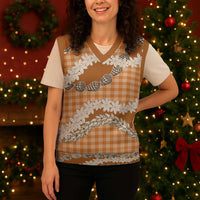 Orange Hawaii Tiare and Shell Lei Christmas Knitted V-Neck Vest Hawaiian Palaka Luxury Vibes LT14 - Polynesian Pride