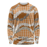 Orange Hawaii Tiare and Shell Lei Long Sleeve Shirt Hawaiian Palaka Luxury Vibes - Polynesian Pride