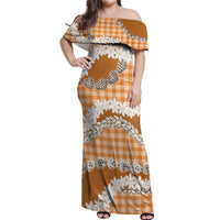 Orange Hawaii Tiare and Shell Lei Off Shoulder Maxi Dress Hawaiian Palaka Luxury Vibes LT14 Women Orange - Polynesian Pride