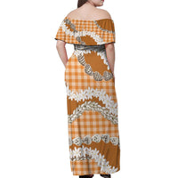 Orange Hawaii Tiare and Shell Lei Off Shoulder Maxi Dress Hawaiian Palaka Luxury Vibes LT14 - Polynesian Pride