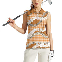 Orange Hawaii Tiare and Shell Lei Women Sleeveless Polo Shirt Hawaiian Palaka Luxury Vibes LT14 - Polynesian Pride