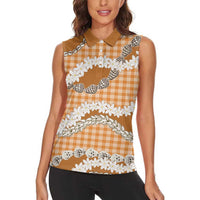 Orange Hawaii Tiare and Shell Lei Women Sleeveless Polo Shirt Hawaiian Palaka Luxury Vibes LT14 - Polynesian Pride