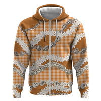Orange Hawaii Tiare and Shell Lei Zip Hoodie Hawaiian Palaka Luxury Vibes - Polynesian Pride