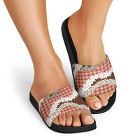 Red Hawaii Tiare and Shell Lei Slide Sandals Hawaiian Palaka Luxury Vibes LT14 - Polynesian Pride