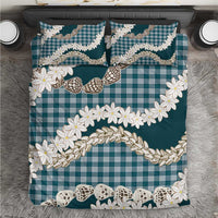 Dark Cyan Hawaii Tiare and Shell Lei Bedding Set Hawaiian Palaka Luxury Vibes LT14 Dark Cyan - Polynesian Pride