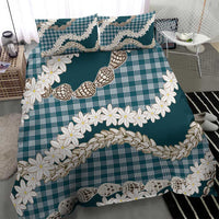 Dark Cyan Hawaii Tiare and Shell Lei Bedding Set Hawaiian Palaka Luxury Vibes LT14 - Polynesian Pride