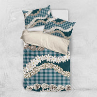 Dark Cyan Hawaii Tiare and Shell Lei Bedding Set Hawaiian Palaka Luxury Vibes LT14 US Twin 172cm x 218cm Dark Cyan - Polynesian Pride