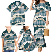 Dark Cyan Hawaii Tiare and Shell Lei Family Matching Mermaid Dress and Hawaiian Shirt Hawaiian Palaka Luxury Vibes - Polynesian Pride
