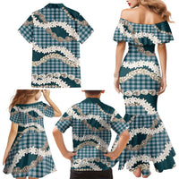 Dark Cyan Hawaii Tiare and Shell Lei Family Matching Mermaid Dress and Hawaiian Shirt Hawaiian Palaka Luxury Vibes - Polynesian Pride