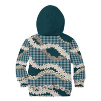 Dark Cyan Hawaii Tiare and Shell Lei Kid Hoodie Hawaiian Palaka Luxury Vibes LT14 - Polynesian Pride
