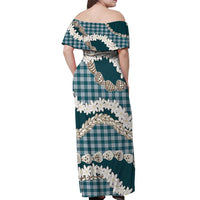 Dark Cyan Hawaii Tiare and Shell Lei Off Shoulder Maxi Dress Hawaiian Palaka Luxury Vibes LT14 - Polynesian Pride