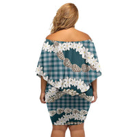 Dark Cyan Hawaii Tiare and Shell Lei Off Shoulder Short Dress Hawaiian Palaka Luxury Vibes LT14 - Polynesian Pride
