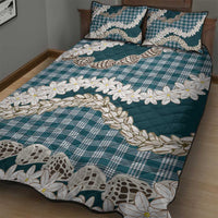 Dark Cyan Hawaii Tiare and Shell Lei Quilt Bed Set Hawaiian Palaka Luxury Vibes LT14 - Polynesian Pride