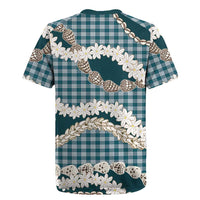 Dark Cyan Hawaii Tiare and Shell Lei Rugby Jersey Hawaiian Palaka Luxury Vibes - Polynesian Pride