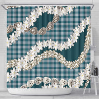 Dark Cyan Hawaii Tiare and Shell Lei Shower Curtain Hawaiian Palaka Luxury Vibes LT14 - Polynesian Pride