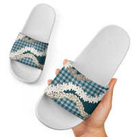 Dark Cyan Hawaii Tiare and Shell Lei Slide Sandals Hawaiian Palaka Luxury Vibes LT14 - Polynesian Pride