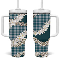 Dark Cyan Hawaii Tiare and Shell Lei Tumbler With Handle Hawaiian Palaka Luxury Vibes LT14 One Size: 40 oz Dark Cyan - Polynesian Pride
