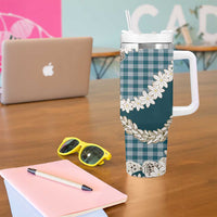 Dark Cyan Hawaii Tiare and Shell Lei Tumbler With Handle Hawaiian Palaka Luxury Vibes LT14 - Polynesian Pride