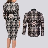 Aloha Hawaii Shell Quilt Couples Matching Long Sleeve Bodycon Dress and Long Sleeve Button Shirt Seamless Style LT14 - Polynesian Pride