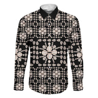 Aloha Hawaii Shell Quilt Family Matching Mermaid Dress and Hawaiian Shirt Seamless Style LT14 Dad's Shirt - Long Sleeve Black - Polynesian Pride