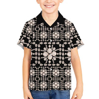 Aloha Hawaii Shell Quilt Family Matching Mermaid Dress and Hawaiian Shirt Seamless Style LT14 Son's Shirt Black - Polynesian Pride