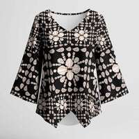 Aloha Hawaii Shell Quilt Kimono Sleeve Blouse Seamless Style LT14 Female Black - Polynesian Pride