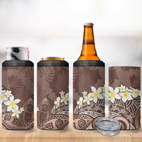 Mocha Mousse Polynesian Tribal Frangipani Tropical Vibe 4 in 1 Can Cooler Tumbler