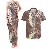 Mocha Mousse Polynesian Tribal Frangipani Tropical Vibe Couples Matching Tank Maxi Dress and Hawaiian Shirt