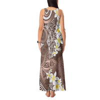 Mocha Mousse Polynesian Tribal Frangipani Tropical Vibe Tank Maxi Dress