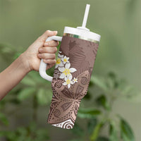 Mocha Mousse Polynesian Tribal Frangipani Tropical Vibe Tumbler With Handle