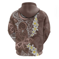 Mocha Mousse Polynesian Tribal Frangipani Tropical Vibe Zip Hoodie