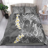 Gray Polynesian Tribal Frangipani Tropical Vibe Bedding Set