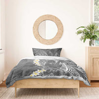 Gray Polynesian Tribal Frangipani Tropical Vibe Bedding Set