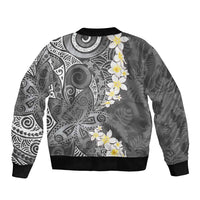 Gray Polynesian Tribal Frangipani Tropical Vibe Bomber Jacket