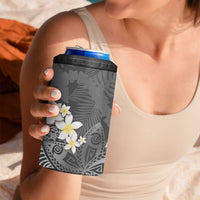 Gray Polynesian Tribal Frangipani Tropical Vibe 4 in 1 Can Cooler Tumbler