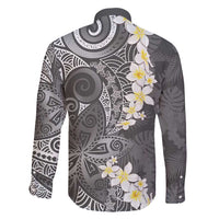 Gray Polynesian Tribal Frangipani Tropical Vibe Family Matching Puletasi and Hawaiian Shirt