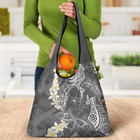 Gray Polynesian Tribal Frangipani Tropical Vibe Grocery Bag