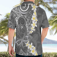 Gray Polynesian Tribal Frangipani Tropical Vibe Hawaiian Shirt
