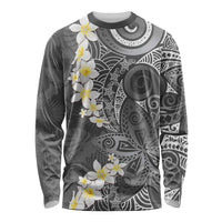 Gray Polynesian Tribal Frangipani Tropical Vibe Long Sleeve Shirt