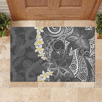 Gray Polynesian Tribal Frangipani Tropical Vibe Rubber Doormat LT14 Gray - Polynesian Pride